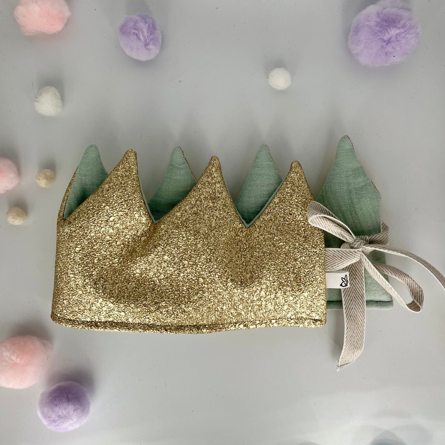 Stoffkrone | Geburtstagskrone Gold Glitzer Kunstleder mit Musselin *yep.lets.celebrate*