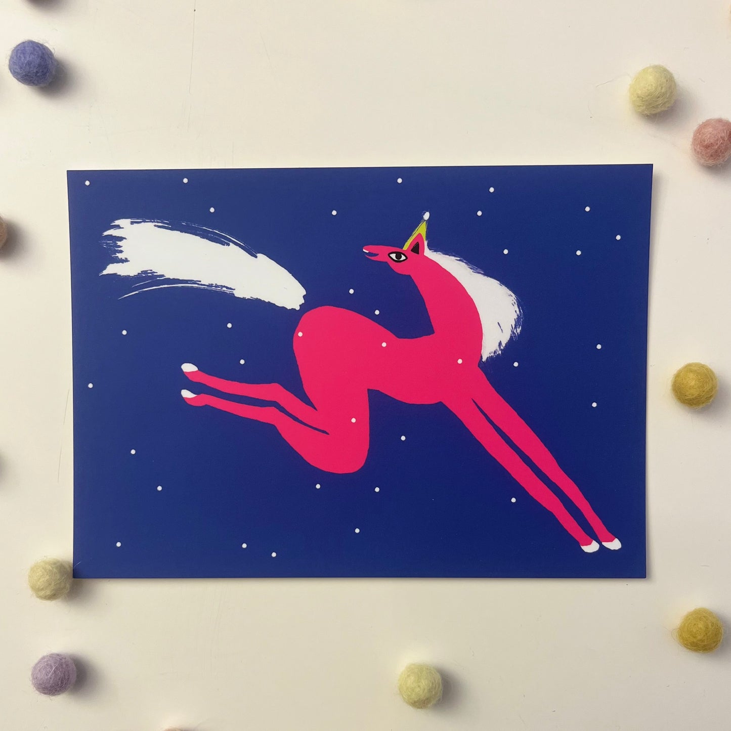 Postkarte Pony auf blau | Pink