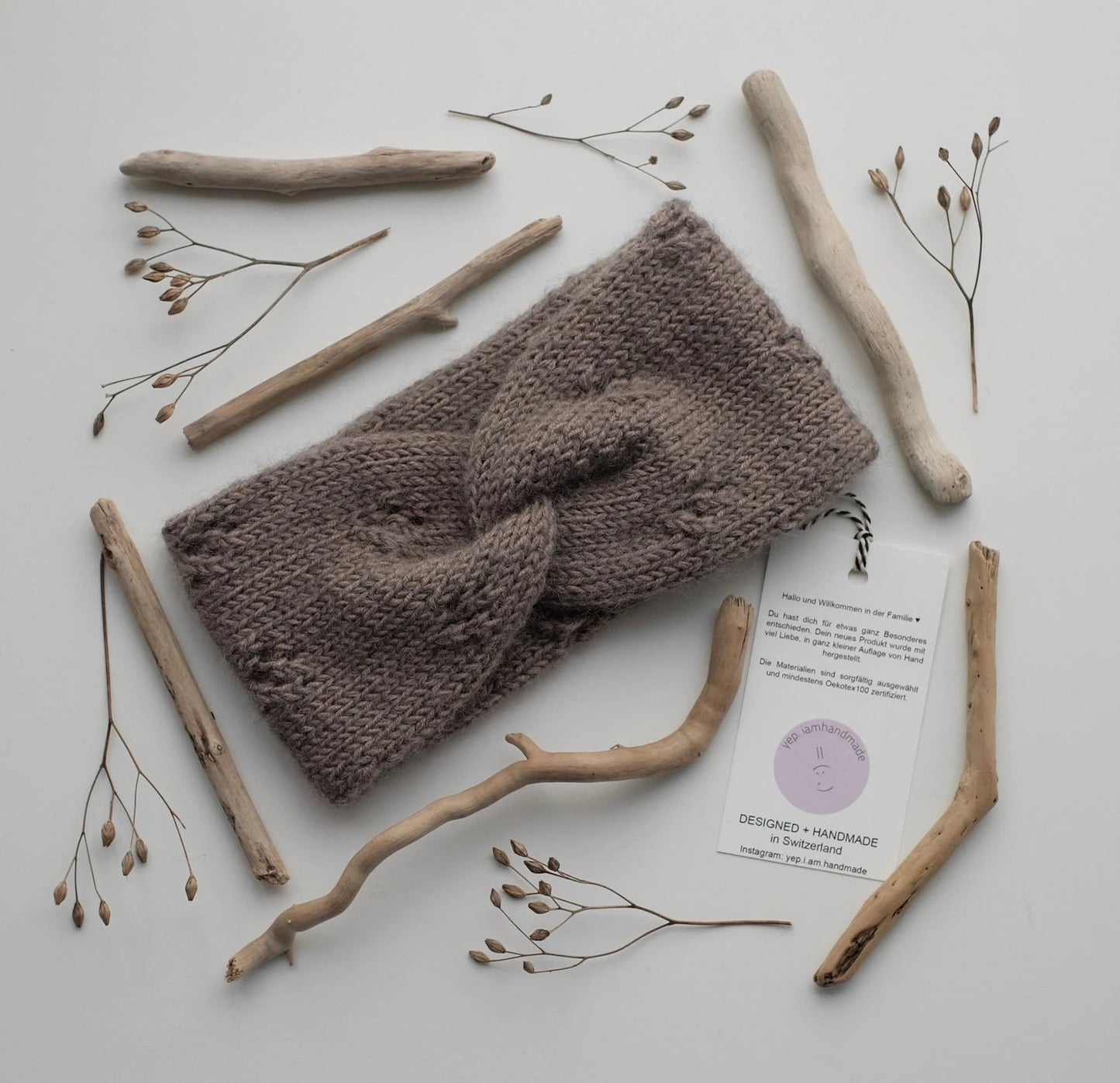 Stirnband | Knotenstirnband | grau beige | Wolle | Kinderstirnband
