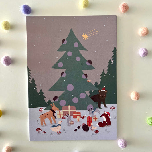 Postkarte Weihnachten | Tannenbaum Tiere