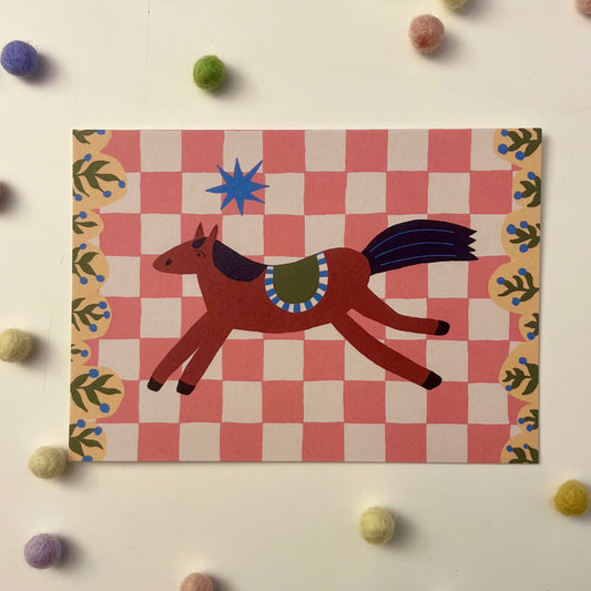 Postkarte Pony | kariert