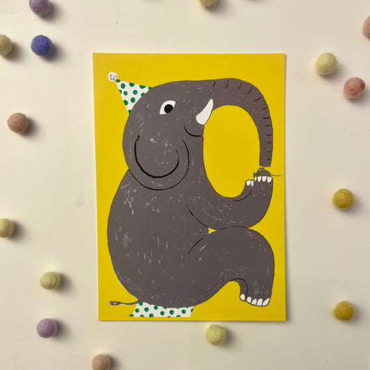 Postkarte Elefant Geburtstag | Gelb